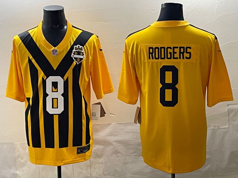Men Pittsburgh Steelers #8 Rodgers Yellow Retro 2025 Nike Limited NFL Jersey style 001